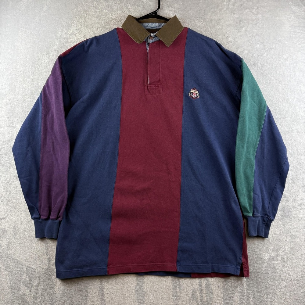Vintage Chaps Ralph Lauren Rugby Polo Shirt Mens XL Colorblock Long Sleeve - Picture 2 of 9